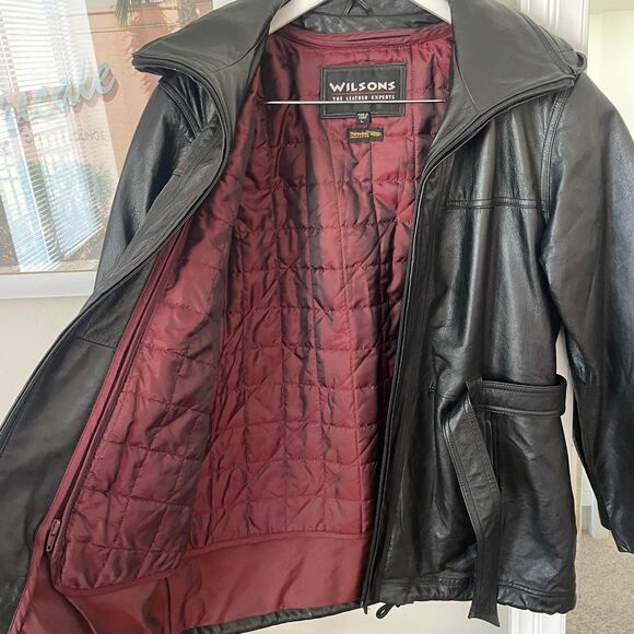 Vintage 90s Wilsons Leather Belted Hooded Jacket - Picture 4 of 8